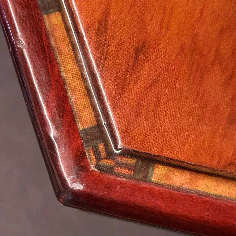 Vintage Music Jewelry Box Inlaid Heart Hexagon Hinged Lid with Mirror 8.5x7.5x3